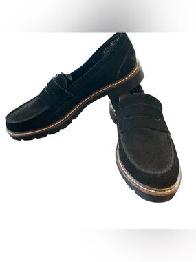 Anne Klein Everly Penny Loafer Women's 8M Casual Suede Black Shoes Boho Y2K
